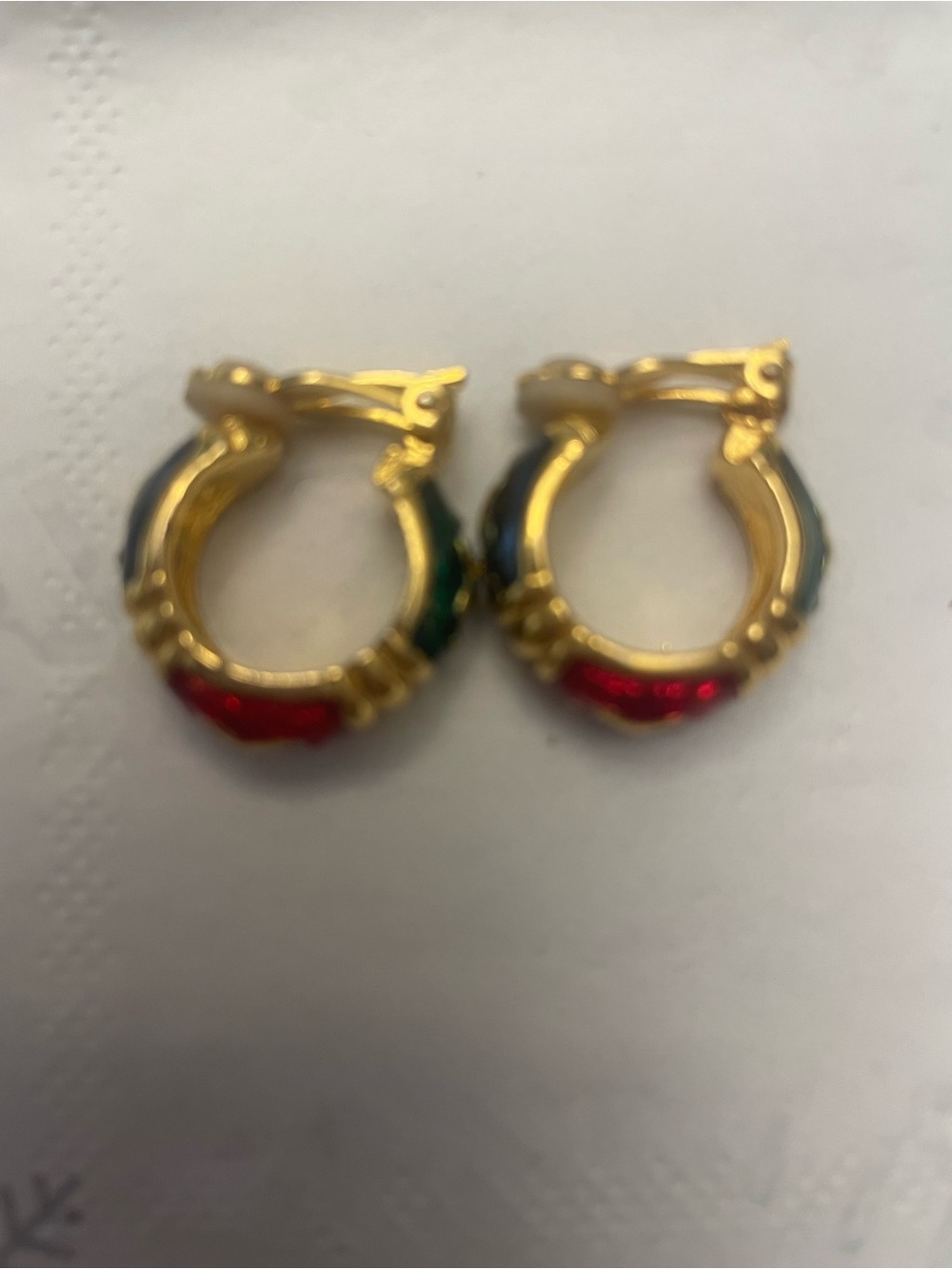 Joan Rivers Gold Hoop Earrings with Red, Blue and Green Enamel